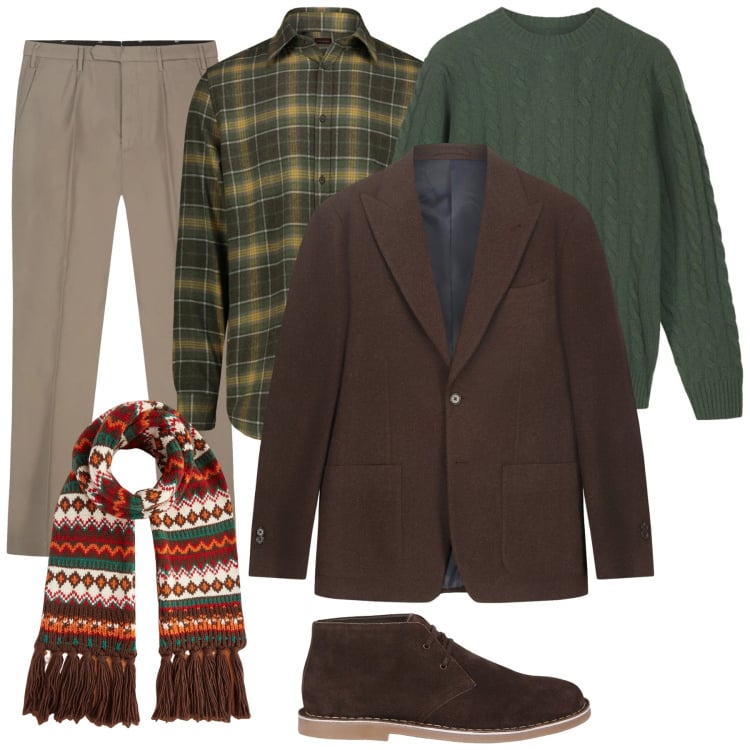 Outfit uomo - Total look #2296280. Stile Casual per Tutti i giorni. Abbinamento con pantaloni, camicie, maglieria, sciarpe, stivali e stivaletti, giacche.