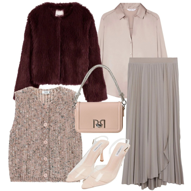 Outfit donna - Il gilet delle feste. Stile Bon Ton per Serata fuori. Abbinamento con ecopellicce, gilet, borse a mano, gonne lunghe, sandali col tacco, camicie.