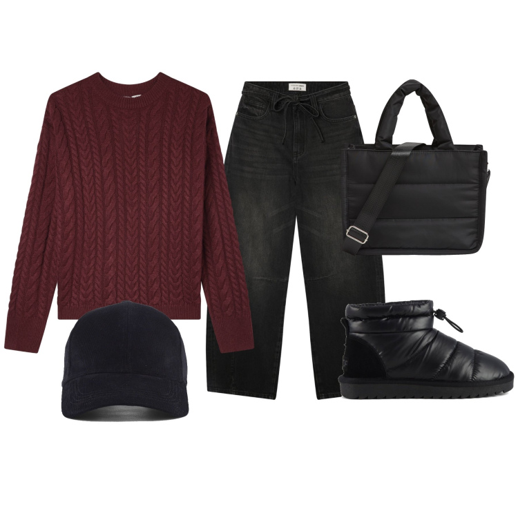 Outfit donna - Terranova Black Friday. Stile Casual per Tutti i giorni. Abbinamento con shopping bag, jeans, maglieria, stivali, cappelli con visiera.