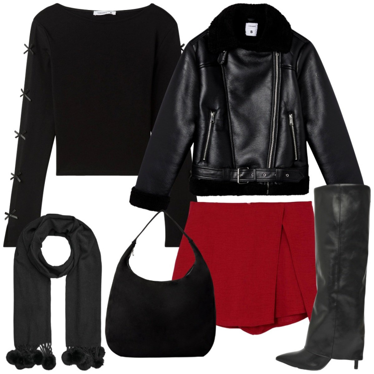 Outfit donna - Xmas glamour. Stile Glamour per Tutti i giorni. Abbinamento con gonne, t-shirt, borse a mano, giacche, stivali, sciarpe.