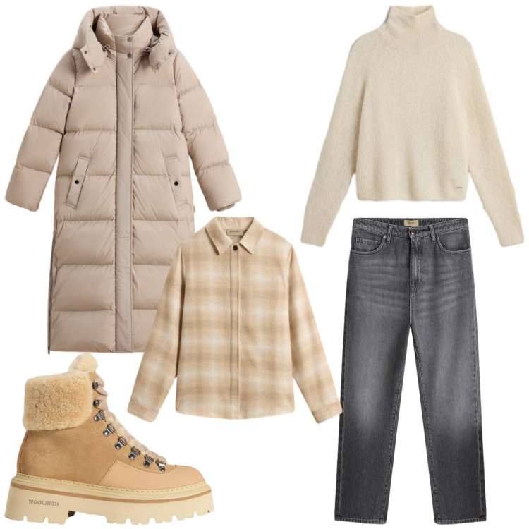 Outfit donna - Natale sottozero. Stile Casual per Tutti i giorni. Abbinamento con jeans, maglieria, parka, camicie, stivaletti.