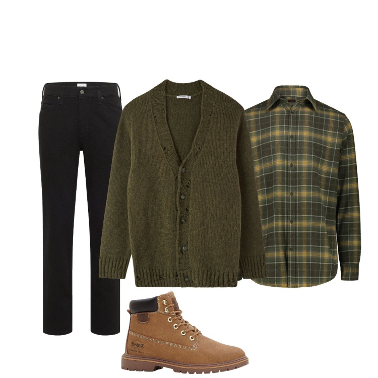 Outfit uomo - Total look #2296377. Stile Casual per Tutti i giorni. Abbinamento con jeans dritti, stivali e stivaletti, cardigans, camicie.