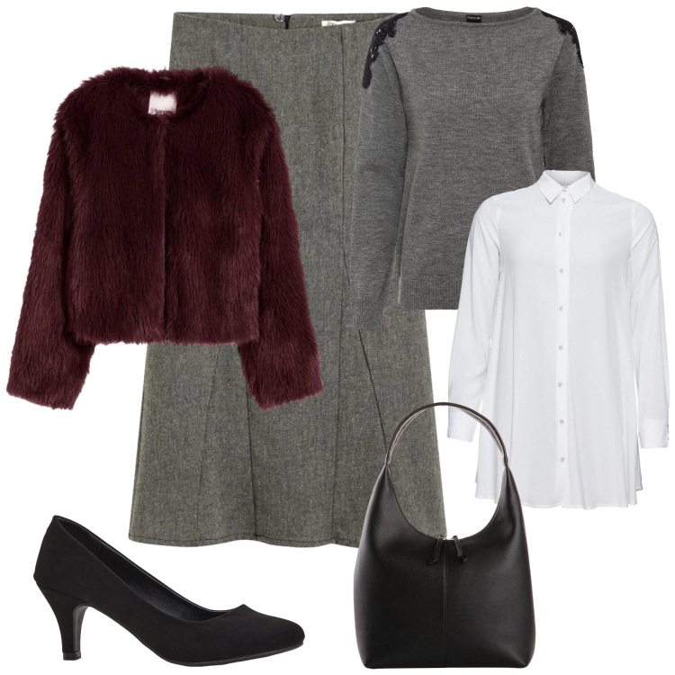 Outfit donna - Bonprix tendenze. Stile Glamour per Ufficio. Abbinamento con gonne, camicie, décolleté, maglieria, shopping bag, ecopellicce.