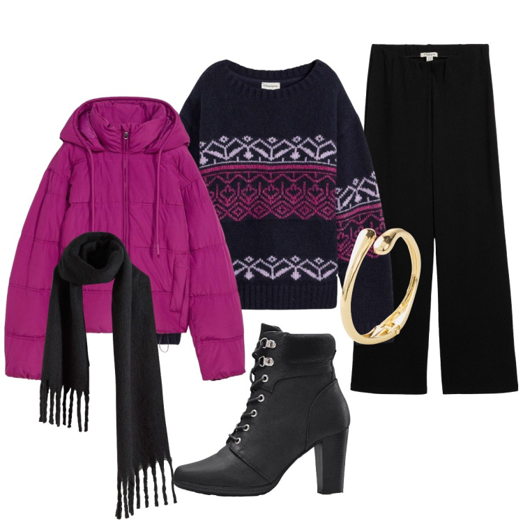 Outfit donna - Il mio Winter look Bonprix. Stile Casual chic per Tutti i giorni. Abbinamento con giacche, pantaloni, maglieria, stivaletti, braccialetti, sciarpe.