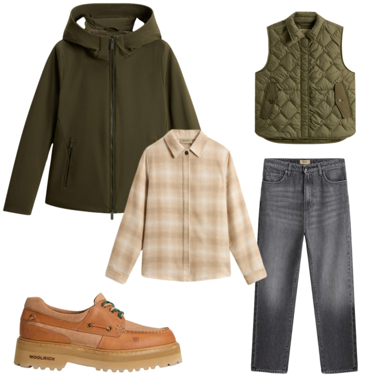 Outfit donna - Weekend rilassante. Stile Casual per Tutti i giorni. Abbinamento con jeans, mocassini, camicie, parka, gilet.