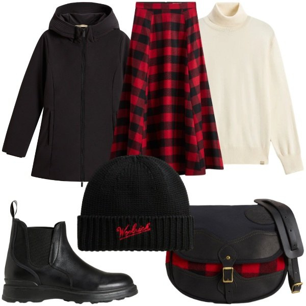 Outfit donna - Woolrich: coccola a Novembre. Stile Glamour per Serata fuori. Abbinamento con parka, gonne lunghe, borse a tracolla, stivaletti, berretti, maglieria.