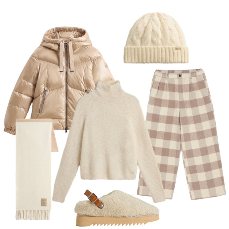 Outfit donna - Il bomber color champagne. Stile Casual chic per Tutti i giorni. Abbinamento con maglieria, pantaloni, sciarpe, sabot, berretti, piumini.