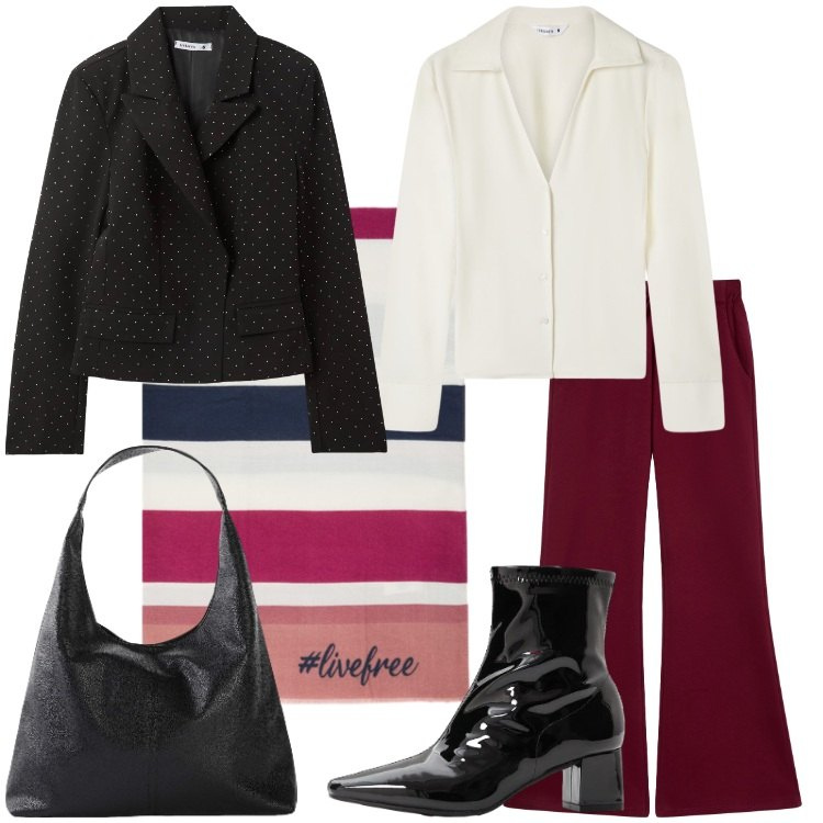 Outfit donna - Camicia e foulard - @sartorielena. Stile Trendy per Tutti i giorni. Abbinamento con shopping bag, stivaletti, camicie, blazer, pantaloni, sciarpe.