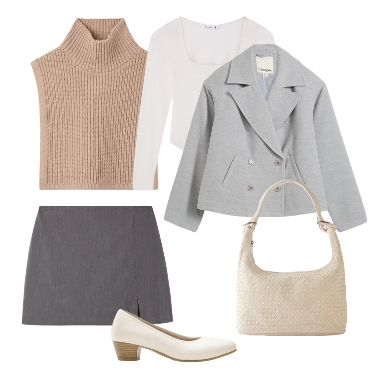 Outfit donna - Total look #2296427. Stile Chic per Serata fuori. Abbinamento con caban, décolleté, shopping bag, cappotti, body, minigonne.