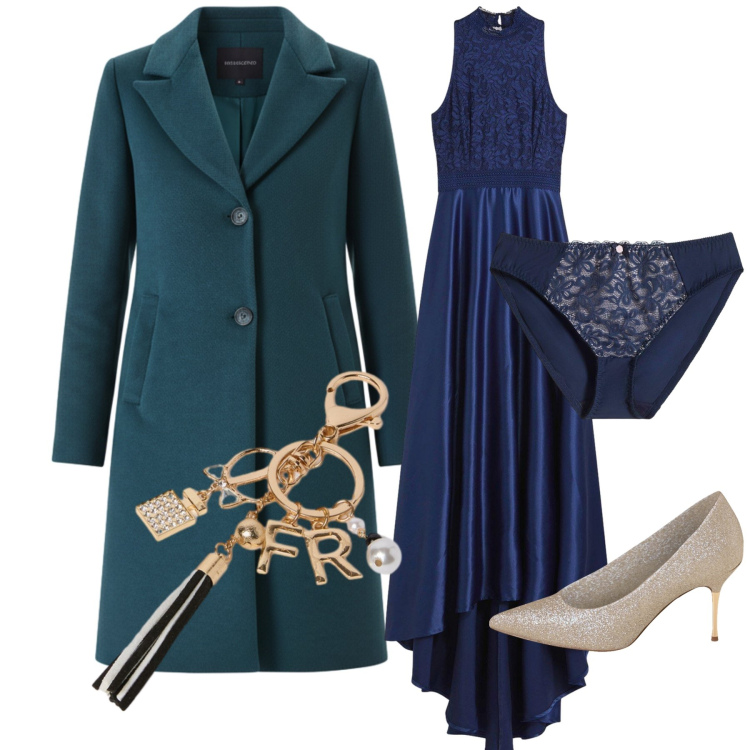Outfit donna - Green and blue so chic. Stile Bon Ton per Cerimonia. Abbinamento con vestiti lunghi, culotte, cappotti, décolleté, portachiavi.