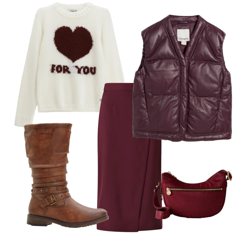 Outfit donna - Imbottito smanicato. Stile Urban per Ufficio. Abbinamento con stivali, piumini, pullovers, gonne, borse a tracolla.