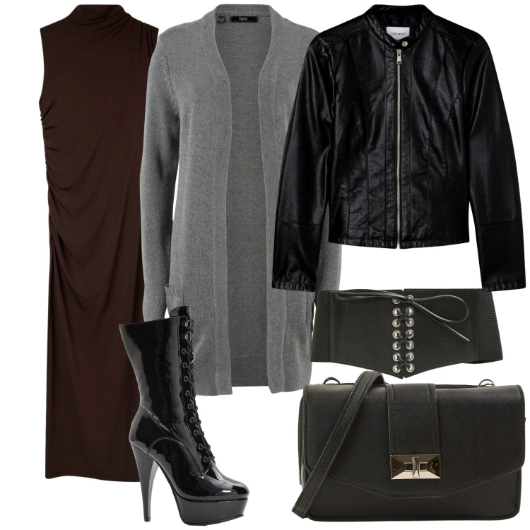 Outfit donna - Total look #2296461. Stile Chic per Serata fuori. Abbinamento con cardigans, stivaletti, vestiti lunghi, cinture, borse a tracolla, giacche.