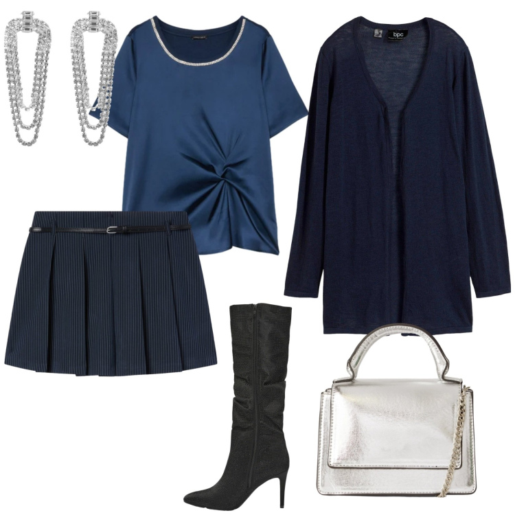 Outfit donna - Serata in famiglia. per Tutti i giorni. Abbinamento con cardigans, minigonne, stivali, orecchini, borse a tracolla, bluse.