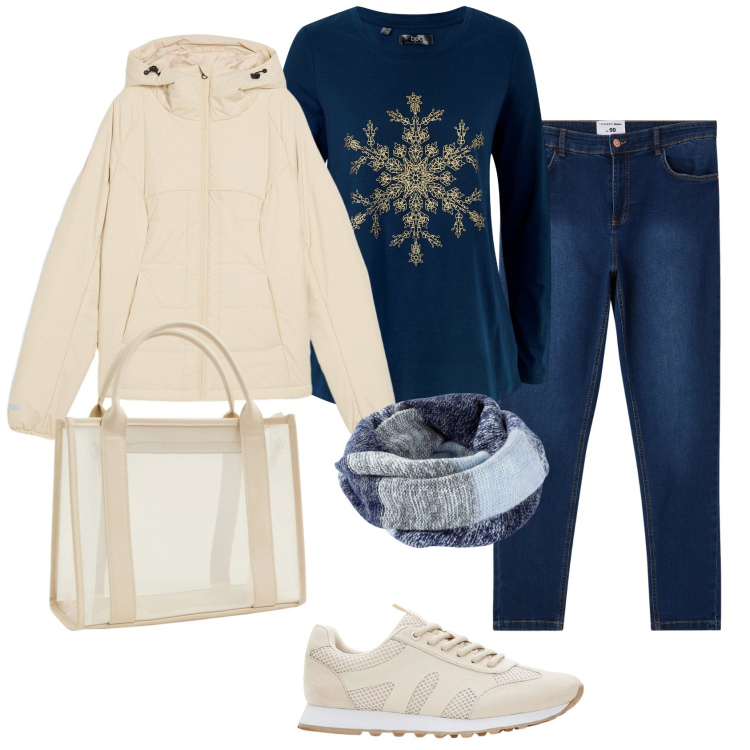 Outfit donna - Total look #2296463. Stile Casual chic per Tutti i giorni. Abbinamento con foulard, maglieria, sneakers, giacche, jeans skinny, borse tote.