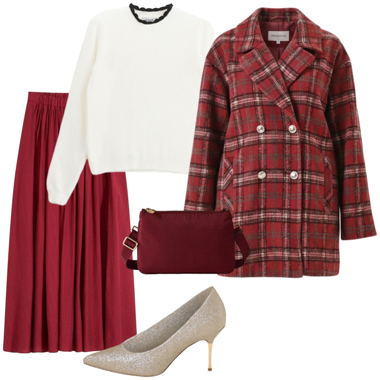 Outfit donna - Cena in famiglia. per Serata fuori. Abbinamento con gonne lunghe, pullovers, cappotti, décolleté, borse a tracolla.