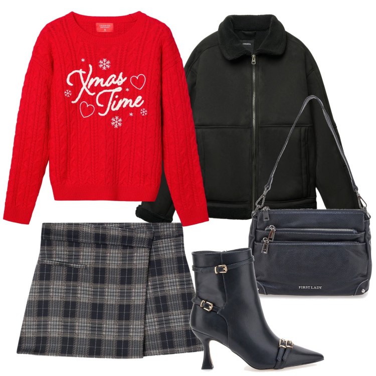 Outfit donna - Total look #2296467. Stile Casual per Tutti i giorni. Abbinamento con minigonne, giacche, maglieria, stivaletti, borse a spalla.