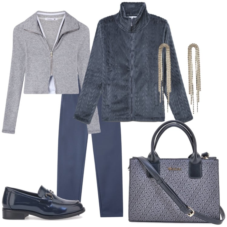 Outfit donna - Total look #2296472. Stile Casual chic per Tutti i giorni. Abbinamento con pantaloni chino, felpe, felpe, orecchini, mocassini, borse a tracolla.