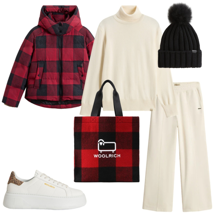 Outfit donna - Feste di natale. per Tutti i giorni. Abbinamento con pantaloni, sneakers, borse tote, berretti, maglieria, piumini.