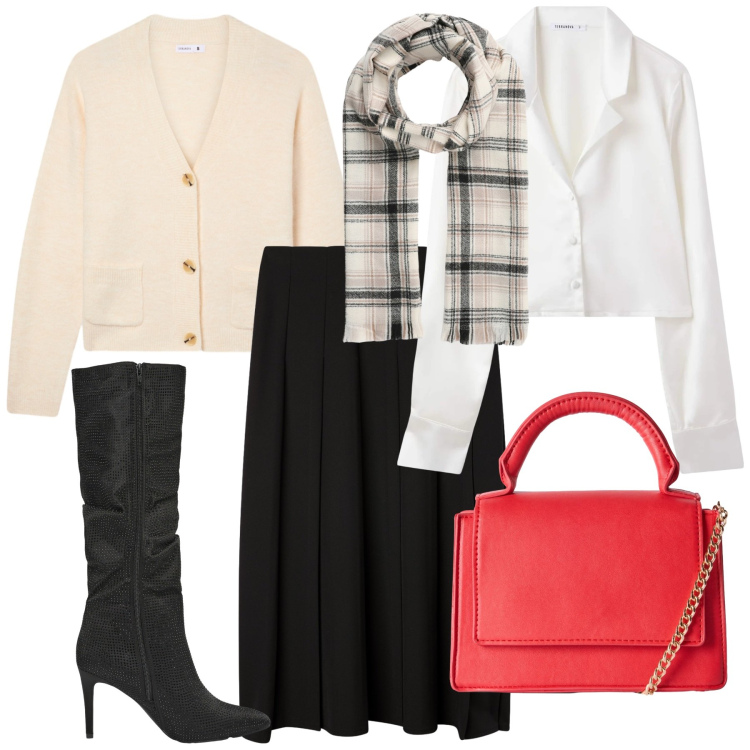 Outfit donna - Chic. Stile Bon Ton per Tutti i giorni. Abbinamento con camicie, stivali, borse a tracolla, gonne lunghe, cardigans, sciarpe.