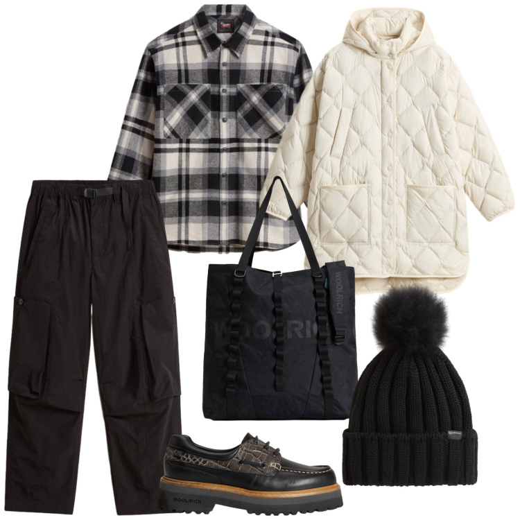 Outfit donna - Feste di natale. per Serata fuori. Abbinamento con borse tote, mocassini, blazer, pantaloni cargo, berretti, camicie.