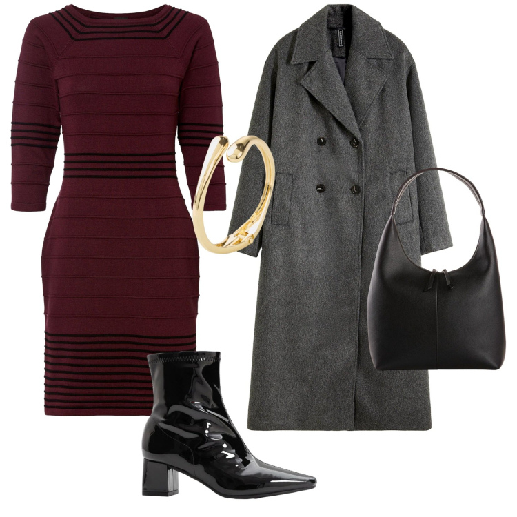 Outfit donna - Eleganza fredda. per Serata fuori. Abbinamento con vestiti corti, braccialetti, shopping bag, stivaletti, cappotti.