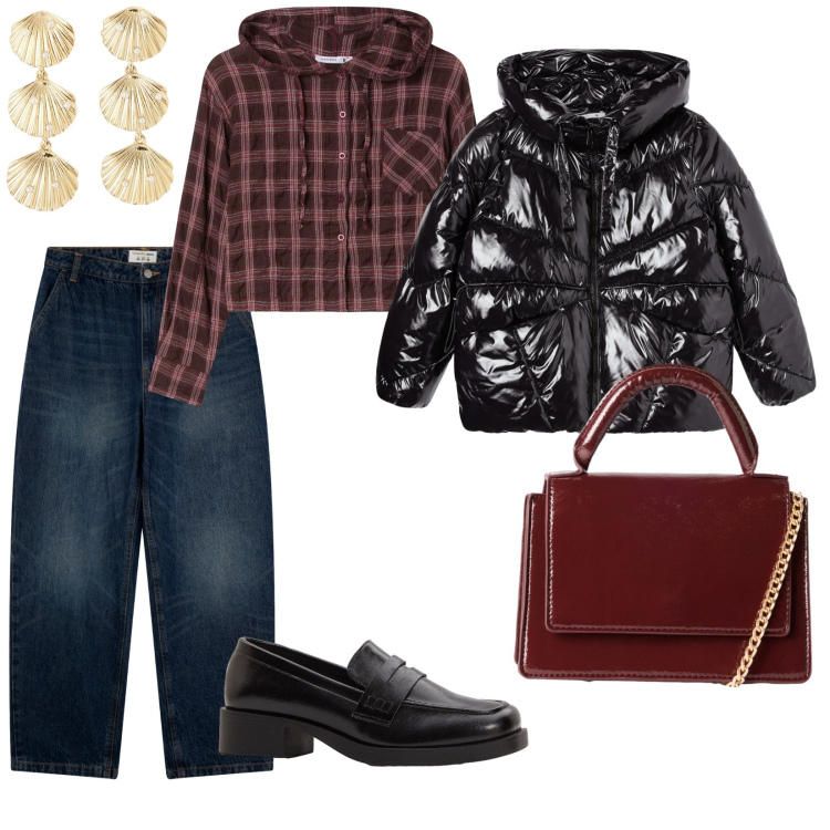 Outfit donna - Uscita con le mie amiche. per Tutti i giorni. Abbinamento con mocassini, orecchini, bomber, jeans, camicie, borse a tracolla.