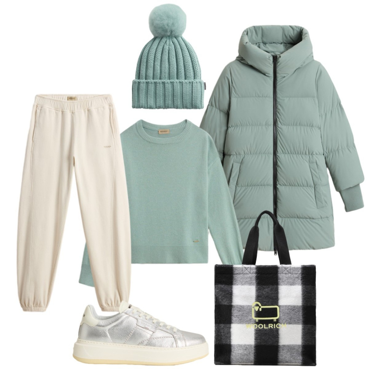 Outfit donna - Total look #2296518. Stile Casual chic per Tutti i giorni. Abbinamento con sneakers, borse tote, berretti, maglieria, pantaloni, piumini.