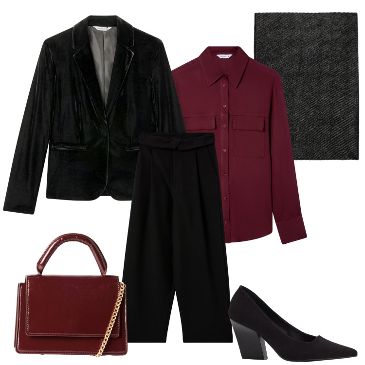 Outfit donna - Il foulard brillante. Stile Chic per Tutti i giorni. Abbinamento con décolleté, camicie, pantaloni, blazer, borse a tracolla, foulard.