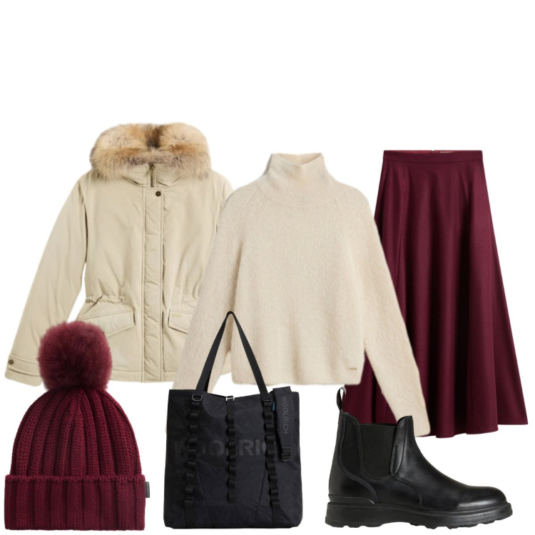 Outfit donna - Total look #2296520. Stile Casual chic per Tutti i giorni. Abbinamento con stivaletti, maglieria, borse tote, gonne lunghe, blazer, berretti.