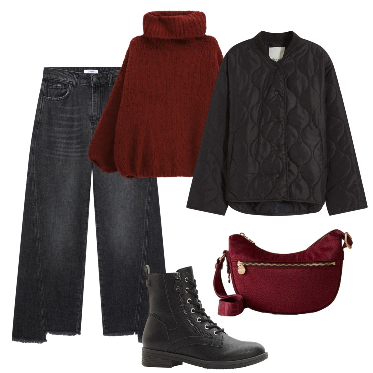 Outfit donna - Basica in città. Stile Basic per Tutti i giorni. Abbinamento con giacche, stivaletti, maglieria, jeans, borse a tracolla.