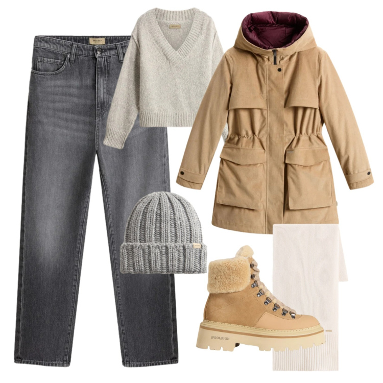 Outfit donna - In stile Woolrich!. Stile Casual chic per Tutti i giorni. Abbinamento con jeans, maglieria, berretti, parka, sciarpe, stivaletti.