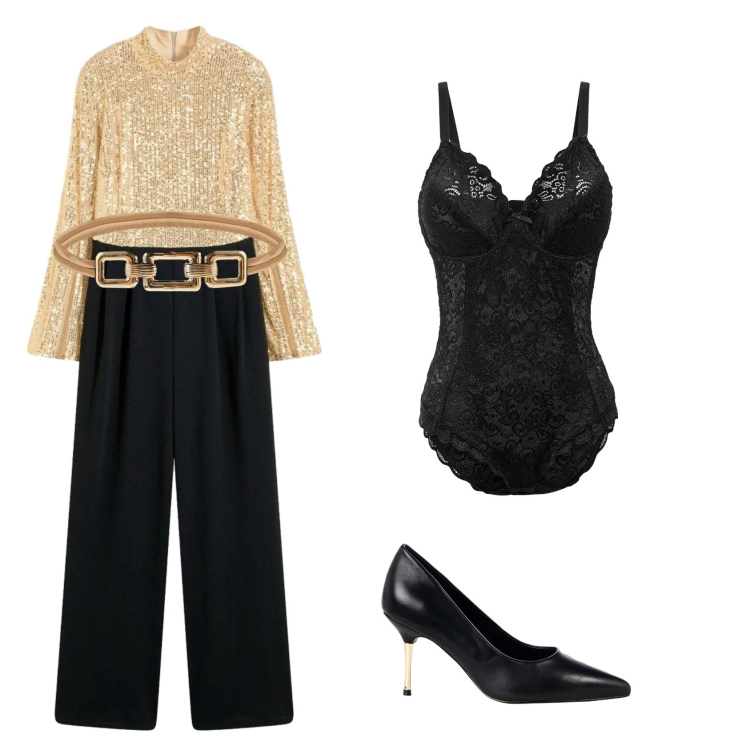 Outfit donna - La tuta che brilla. Stile Glamour per Serata fuori. Abbinamento con tute, body, décolleté, cinture.