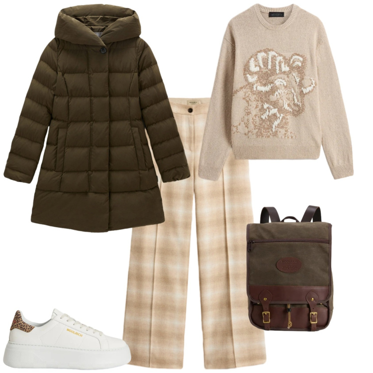 Outfit donna - Trendy. Stile Trendy per Tutti i giorni. Abbinamento con parka, zaini, maglieria, pantaloni, sneakers.