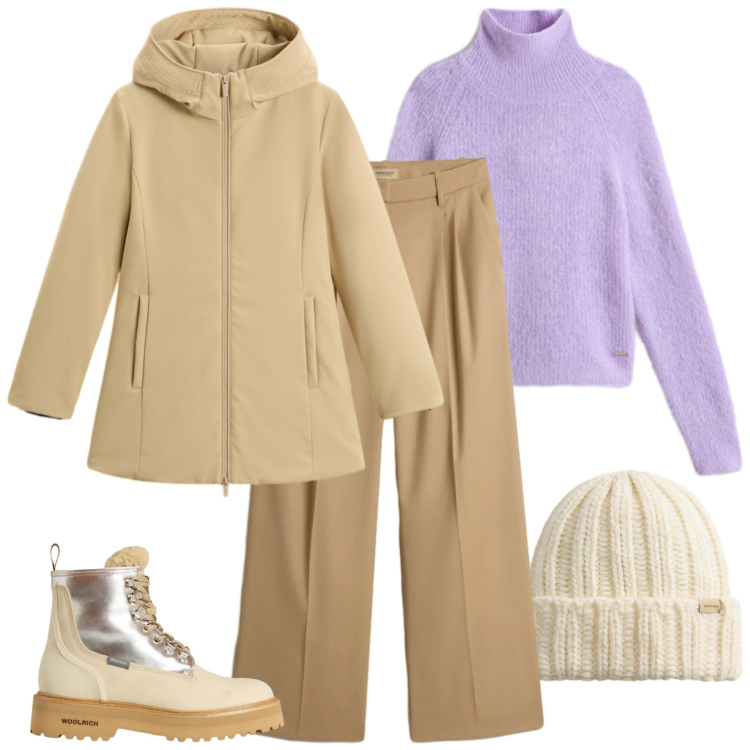 Outfit donna - Holiday Heritage. Stile Casual chic per Tutti i giorni. Abbinamento con anfibi, berretti, pantaloni, maglieria, parka.