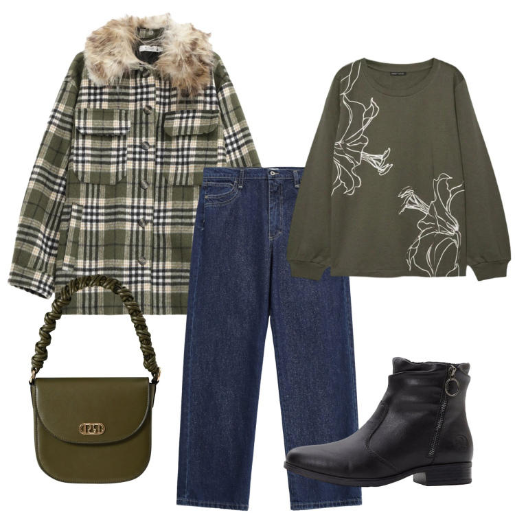Outfit donna - Daily. Stile Casual per Tutti i giorni. Abbinamento con stivaletti, cappotti, jeans dritti, borse a mano, felpe.