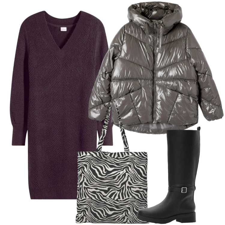 Outfit donna - Purple time. Stile Bon Ton per Tutti i giorni. Abbinamento con vestiti, stivali, borse tote, bomber.
