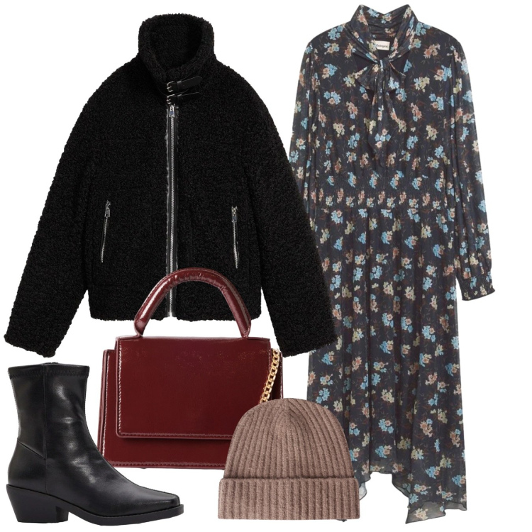 Outfit donna - L\'abito romantico. Stile Chic per Tutti i giorni. Abbinamento con vestiti, ecopellicce, stivaletti, berretti, borse a tracolla.