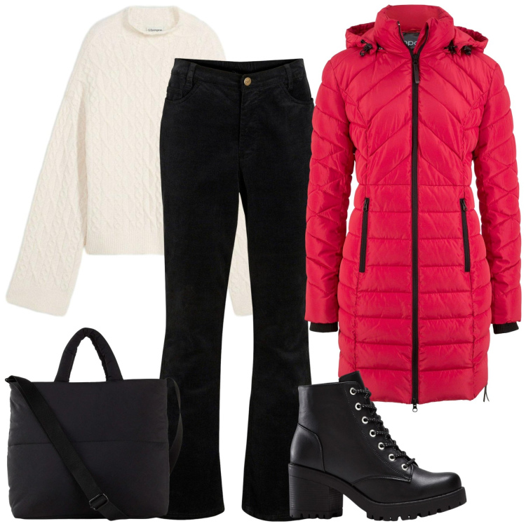 Outfit donna - Winter Looks. Stile Casual chic per Tutti i giorni. Abbinamento con pantaloni, blazer, stivaletti, maglieria, shopping bag.