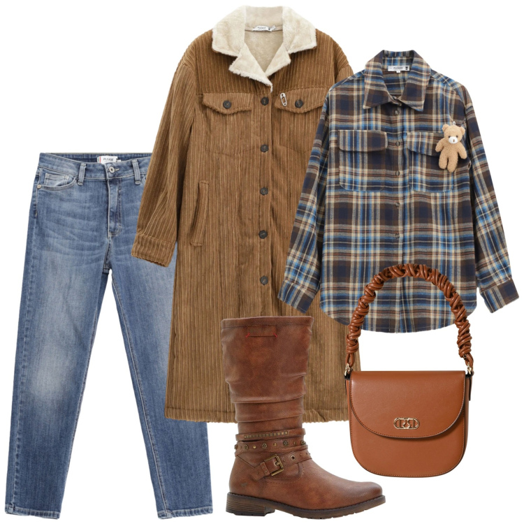 Outfit donna - Teddy time. Stile Casual per Tutti i giorni. Abbinamento con stivali, camicie, jeans skinny, cappotti, borse a mano.