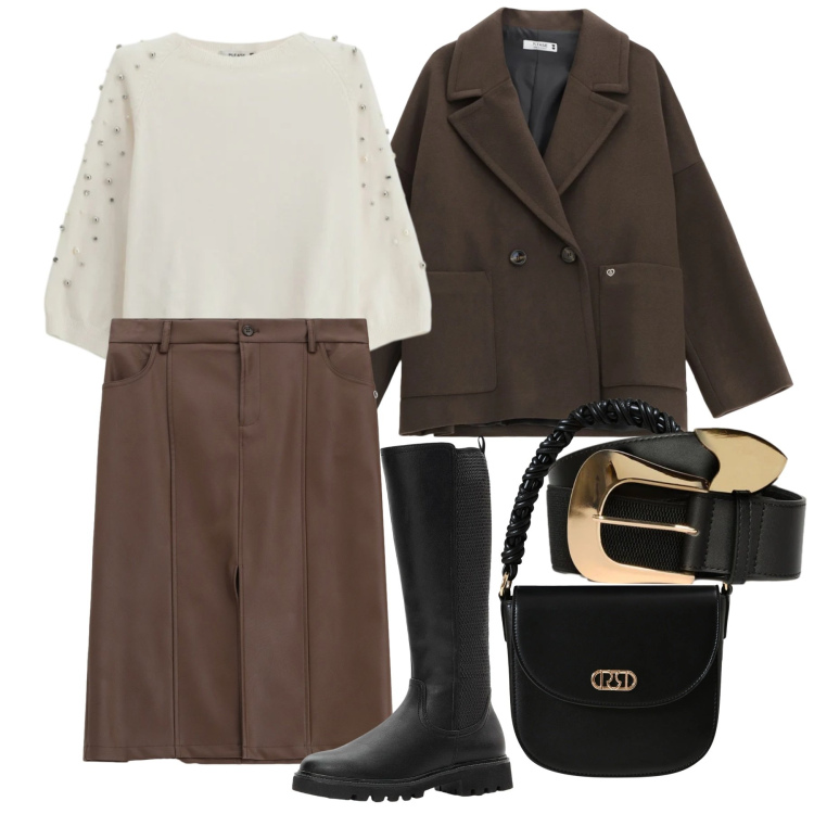 Outfit donna - Novembre. Stile Bon Ton per Tutti i giorni. Abbinamento con stivali, maglieria, gonne, cappotti, borse a mano, cinture.