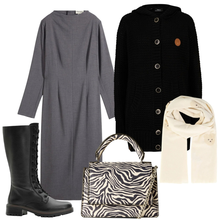 Outfit donna - Un certo stile. Stile Bon Ton per Tutti i giorni. Abbinamento con vestiti midi/longuette, cardigans, stivali, sciarpe, borse a tracolla.