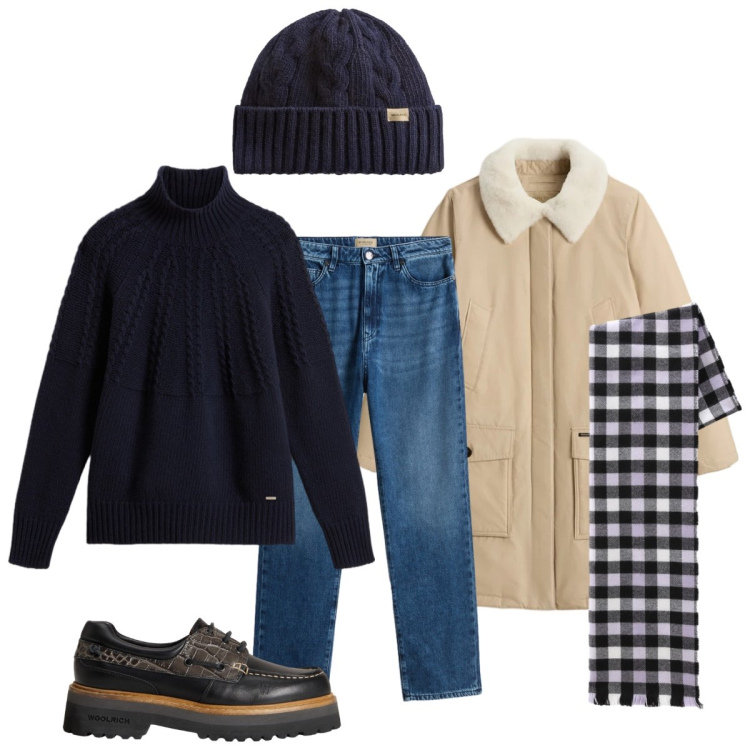 Outfit donna - L’inverno è alle porte. Stile Casual chic per Tutti i giorni. Abbinamento con mocassini, sciarpe, jeans, maglieria, berretti, parka.