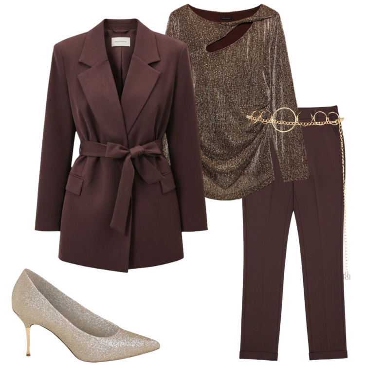 Outfit donna - Gift of style. Stile Chic per Serata fuori. Abbinamento con blazer, pantaloni, cinture, décolleté, bluse.