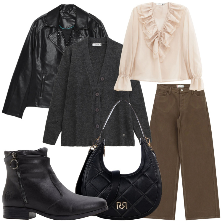 Outfit donna - La mia moda. Stile Casual chic per Tutti i giorni. Abbinamento con stivaletti, camicie, pantaloni a palazzo, cardigans, borse a tracolla, giacche.