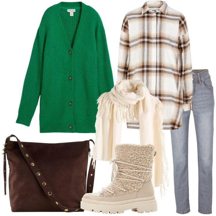 Outfit donna - bonprix- PARTY - BLACK ROMANCE. Stile Casual per Serata fuori. Abbinamento con camicie, cardigans, jeans slim fit, sciarpe, shopping bag, stivali da neve.