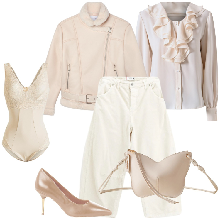 Outfit donna - Dall ufficio alla festa. Stile Bon Ton per Serata fuori. Abbinamento con body, pantaloni, décolleté, bluse, bomber, borse a tracolla.