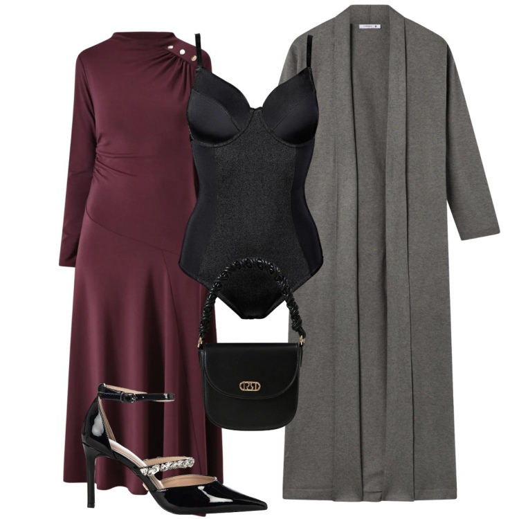 Outfit donna - Total look #2296677. Stile Sexy per Serata fuori. Abbinamento con body, vestiti midi/longuette, borse a mano, décolleté, cardigans.