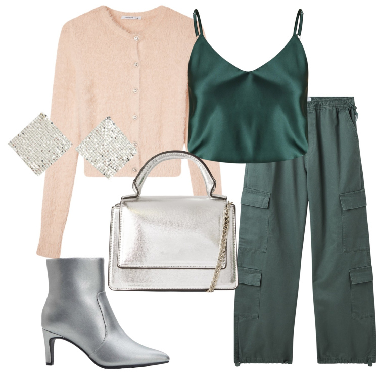 Outfit donna - Total look #2296681. Stile Casual chic per Tutti i giorni. Abbinamento con stivaletti, top, pantaloni cargo, orecchini, borse a tracolla, cardigans.