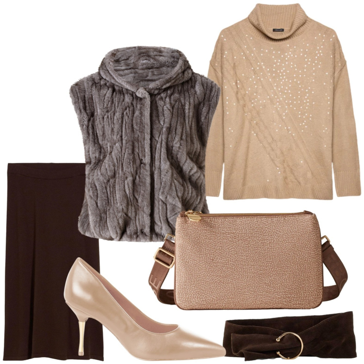 Outfit donna - Il morbido gilet. Stile Urban per Serata fuori. Abbinamento con gonne, cinture, décolleté, piumini, borse a tracolla, maglieria.