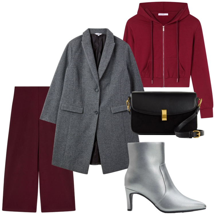 Outfit donna - Serata glam. Stile Minimal per Serata fuori. Abbinamento con stivaletti, borse a mano, pantaloni culotte, cappotti, felpe con cappuccio.